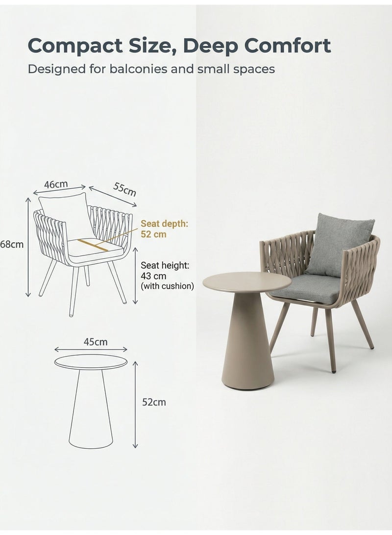 SUNRISE 3-Piece Outdoor Bistro Set Including 2 PE Rattan Chairs And Round Table Champagne - Image 4